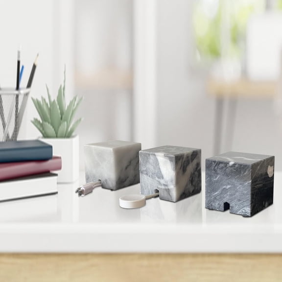 2-in-1 Genuine Marble Cube Paperweight & Cable Organizer (Light)