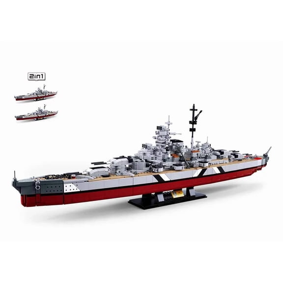 2-in-1 German Bismarck & Tirpitz Battleship Building Block Set | 1,849-Piece Historical Building Block Set | GJ-BIS