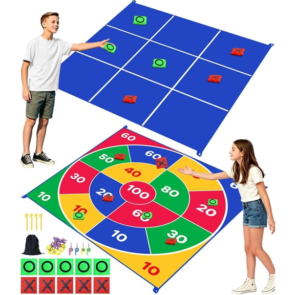 2-in-1 Giant Tic Tac Toe Bean Bag Toss Games, 4.5ft Double Sided Large Outside Camping Backyard Lawn Games for Family Friend Party Fun Carnival Outdoor Giant Yard Games