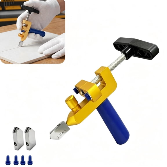 2 in 1 Glass Cutting Tool Kit – Tungsten Manual Tile Cutter & Breaking Pliers with Handheld Glass Knife for Ceramic, Mirror Cutter, Glass Breaker