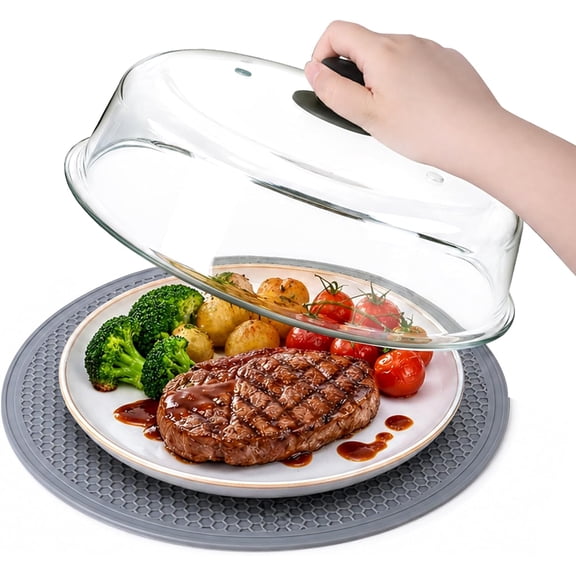2-in-1 Glass Microwave Cover & Silicone Mat for Food, 10 Inch Borosilicate Microwave Splatter Cover with Silicone Handle & Dual Vents - BPA Free, Heat Resistant, Dishwasher Safe Splatter Guard