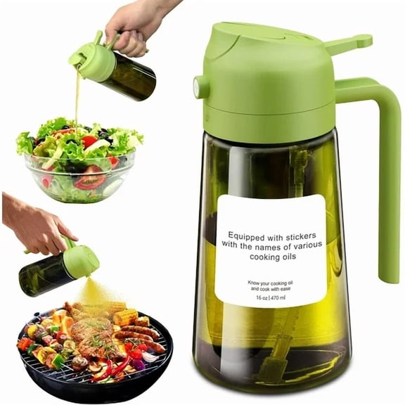 Dompilc 2 in 1 Glass Oil Sprayer & Dispenser, 16oz/470ml for Olive Oil Cooking, Air Fryer, and Salad – Kitchen Gadgets and Air Fryer Accessories