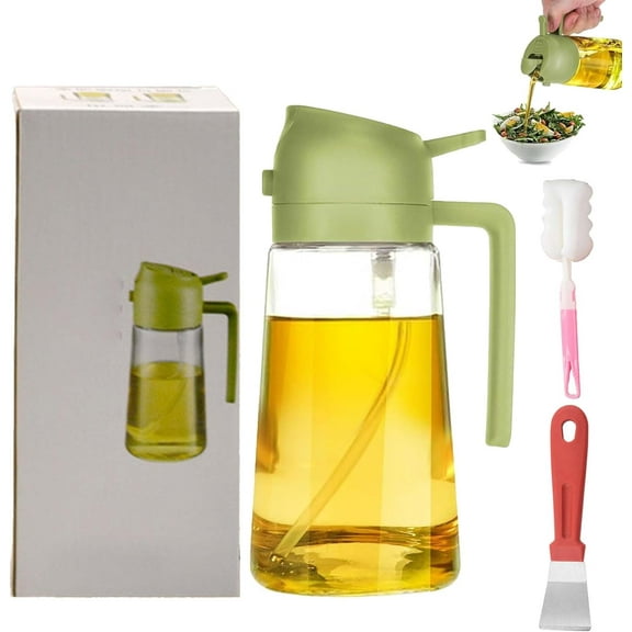 2-in-1 Glass Oil Sprayer and Dispenser, Oil Dispenser and Sprayer for Kitchen, 2 in 1 Olive Oil Dispenser and Oil Sprayer, 16oz Oil Dispenser Bottle for Kitchen (Black)