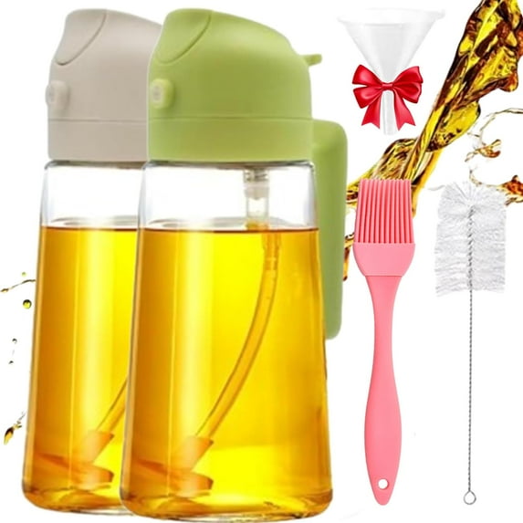 2-in-1 Glass Oil Sprayer and Dispenser,Refillable Oil Sprayer for Cooking,Olive Oil Dispenser Bottle for Kitchen,Oil Mister Spray Bottle for Cooking,for Air Fryer,Baking,Grilling (470ml/16Oz, Black)