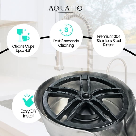 2-in-1 Glass Rinser for Kitchen Sink - Stainless Steel Cup Cleaner - Counter Top Bottle Washer - Kitchen Sink Accessories - Attachements - Sink Sprayer (Nickel)