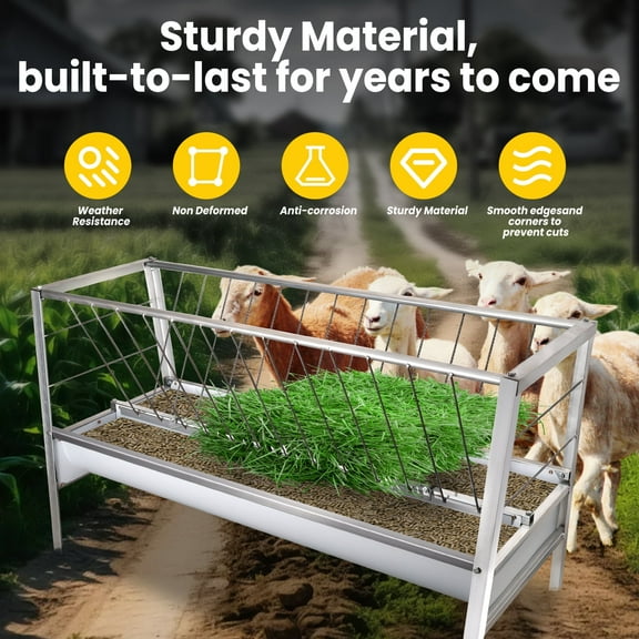 2 in 1 Goat Hay Feeder,77 Gallon Galvanized Steel Goat Feeder , Livestocks Feeder for Goat, Sheep, Horse