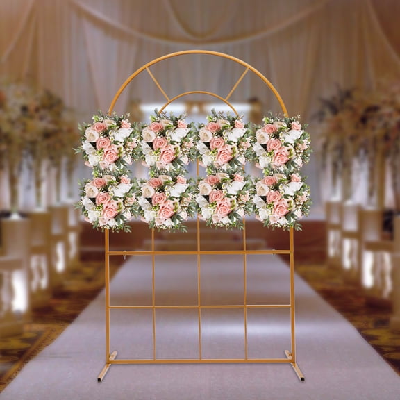 2-in-1 Gold Arch Stand 6.6ft Tall Convertible Rectangle Arched Wedding Backdrop with 22 lbs Capacity