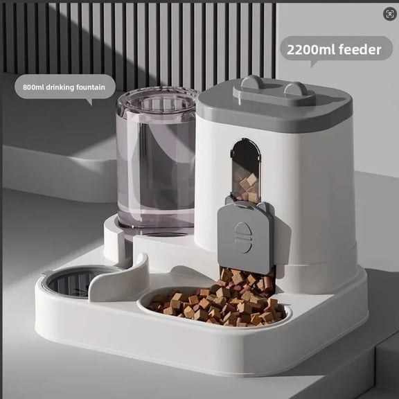 2-in-1 Gravity Pet Feeder & Water Dispenser, Plastic Tilted Food Water Bowl Set for Cats & Small Dogs