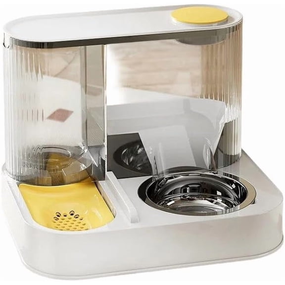 2-in-1 Gravity Pet Feeder Water Dispenser Stainless Steel Bowls(Yellow)