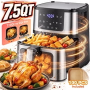 2-in-1 Grill & Air Fryer - Digital Touchscreen, 8 Preset Cookings, 95% Less Oil, Nonstick Easy Clean Basket, 100 Pcs Liner