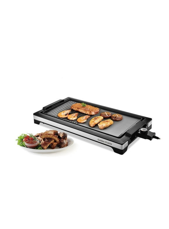 2-in-1 Grill & Griddle, Electric Smokeless Indoor Grill, 1800W Fast Heat Up BBQ Grill, Nonstick Cooking Plate, 5 Levels Adjustable Temperature, Detachable & Dishwasher Safe, Cool-touch Handles, Black