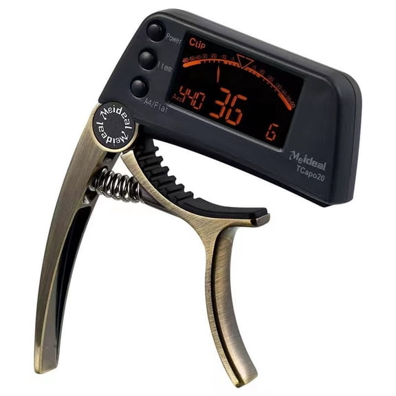 2 in 1 Guitar Capo Tuner Clip On Tuner and Capo Large LCD Display Accurate Tuning for Acoustic Bass Ukulele Violin Banjo