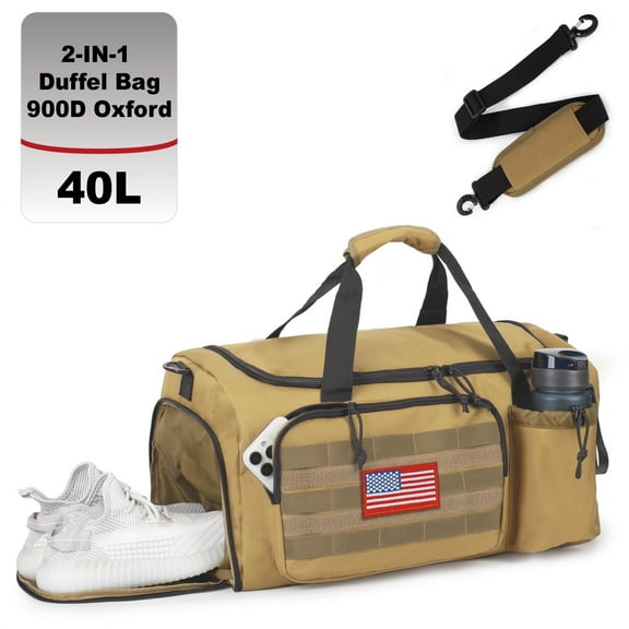 2-in-1 Gym Bag for Men, 40L Large Capacity, Duffle Bag Convertible Travel Bag with Shoes Compartment, Multi-functional Weekender Bags for Daily Travel Workout Business Luggage Box-Brown