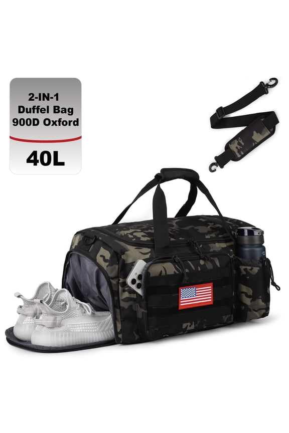 Large 40L 2-in-1 Convertible Sports Bag, Multi-functional Travel Duffle with Shoe Compartment for Daily Use