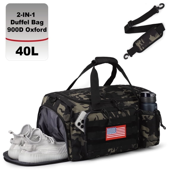 TRIPGEAR Large 40L 2-in-1 Convertible Sports Bag, Multi-functional Travel Duffle with Shoe Compartment for Daily Use