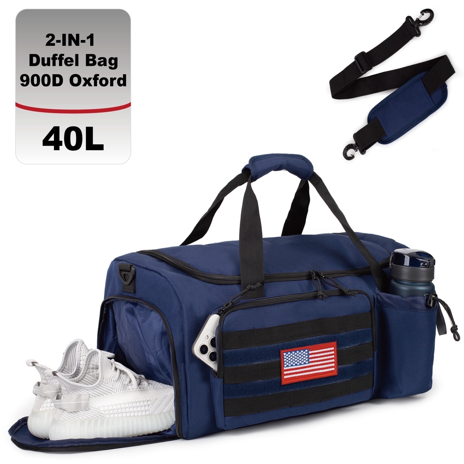 TRIPGEAR Large 40L 2-in-1 Convertible Sports Bag, Multi-functional Travel Duffle with Shoe Compartment for Daily Use