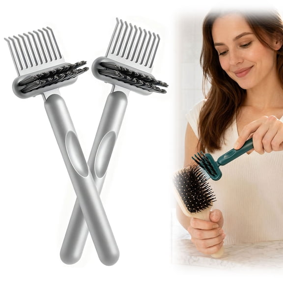 2-in-1 Hair Brush Cleaner Tool, Hairbrush Cleaner & Rake for Removing Hair and Dust, Durable Ergonomic Design for Home and Salon Use(Gray,2PCS)