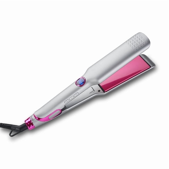 2-in-1 Hair Straightener and Curler, Professional Flat Iron with 2-Inch Wide Ionic Ceramic Plates, Adjustable Temperature and Fast Heat-Up for Thick & Long Hair, Silver/Pink