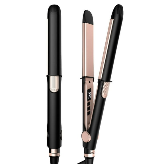 2-in-1 Hair Straightener and Curler, Professional Flat Iron with Ceramic Plates, Adjustable Temperature & Hidden LCD Display for Frizz-Free, Silky Smooth Hair and Bouncy Curls