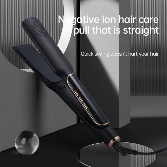 2-in-1 Hair Straightener and Curler, Professional Flat Iron with Wide Ionic Ceramic Plates, Adjustable Temperature and Fast Heat-Up for All Hair Types, Black