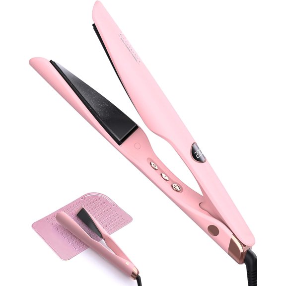 2-in-1 Hair Straightener and Curler - Twist Flat Curling Iron for Sleek Straight, Bouncy Curls, Beach Waves, Tourmaline Ceramic, Dual Adjust Temp 250-450?F Hair Types, Color