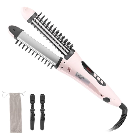 2-in-1 Hair Styler, Flat Iron and Curling Brush Combo for Straightening, Curling & Volumizing, Professional Ceramic Hot Tool with Adjustable Heat