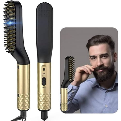 2-in-1 Hair and Beard Straightener Brush for Men – Electric Heated Comb with Anti-Scald Design