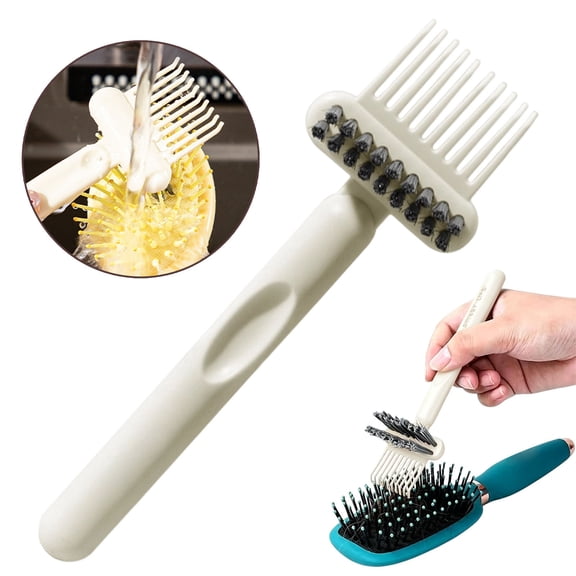 2-in-1 Hairbrush Cleaner Tool, Comb Cleaning Brush Rake, Portable Ergonomic Hair Brush Cleaning Tool for Removing Hair, Oil, Dirt & Lint, Multi-Purpose Hairbrush & Comb Cleaner, White