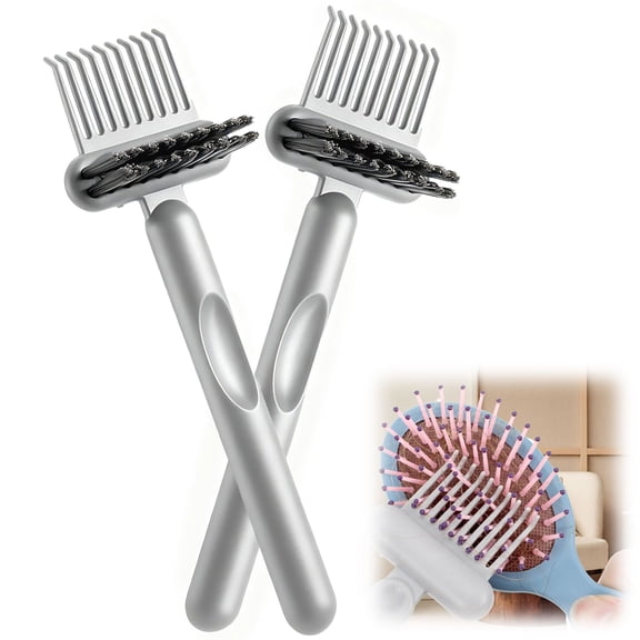 2-in-1 Hairbrush Cleaning Tool (with Pick and Bristles) – Portable Brush Cleaner for Home and Salon Use, Removes Hair and Dust (2-Pack,Gray)