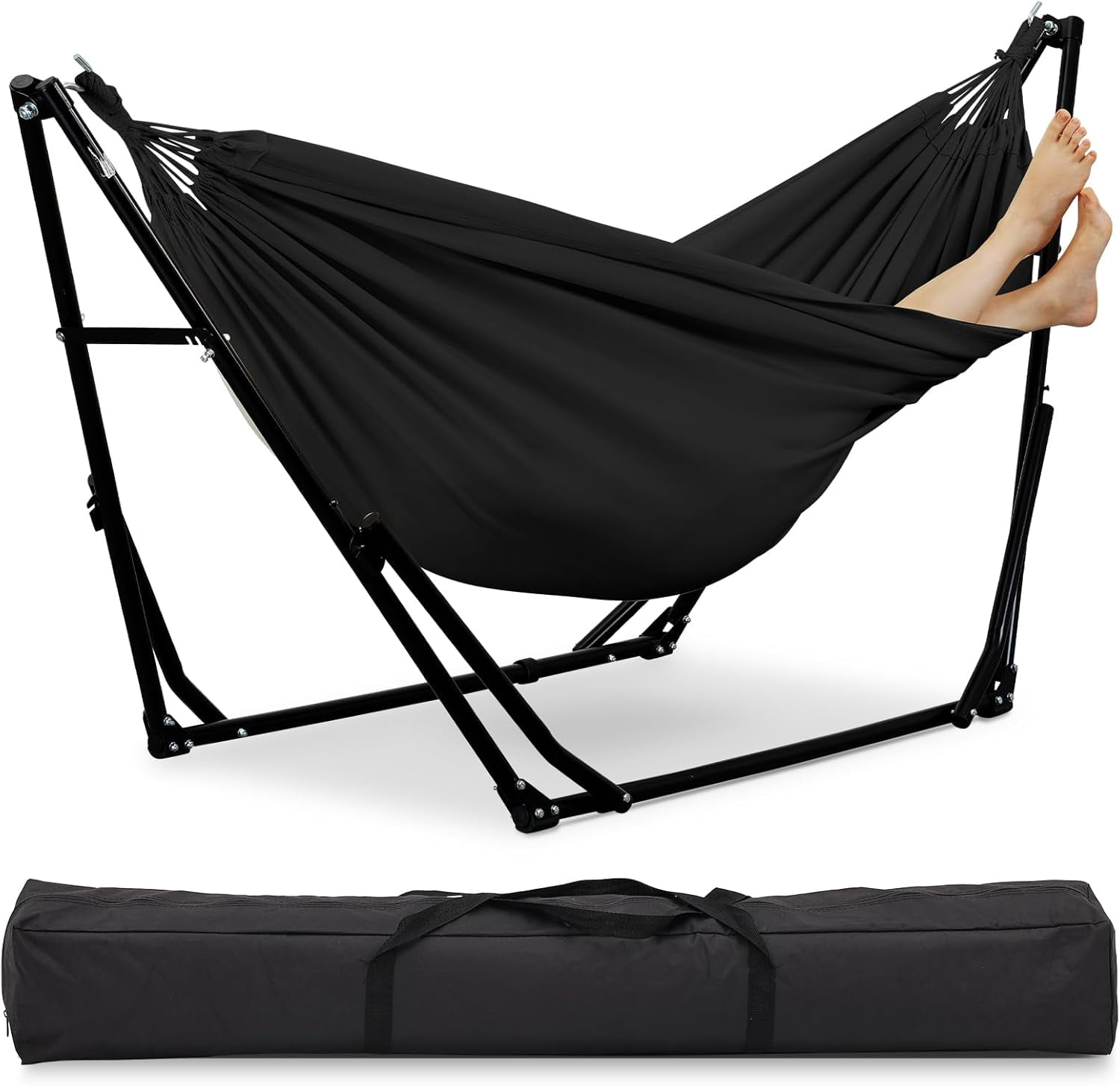 2 in 1 Hammock with Stand, Outdoor Hammock Swing Chair with Portable Heavy Duty Stand, Multi-Functional Hammock Stand 480 lbs Weight Capacit-Black