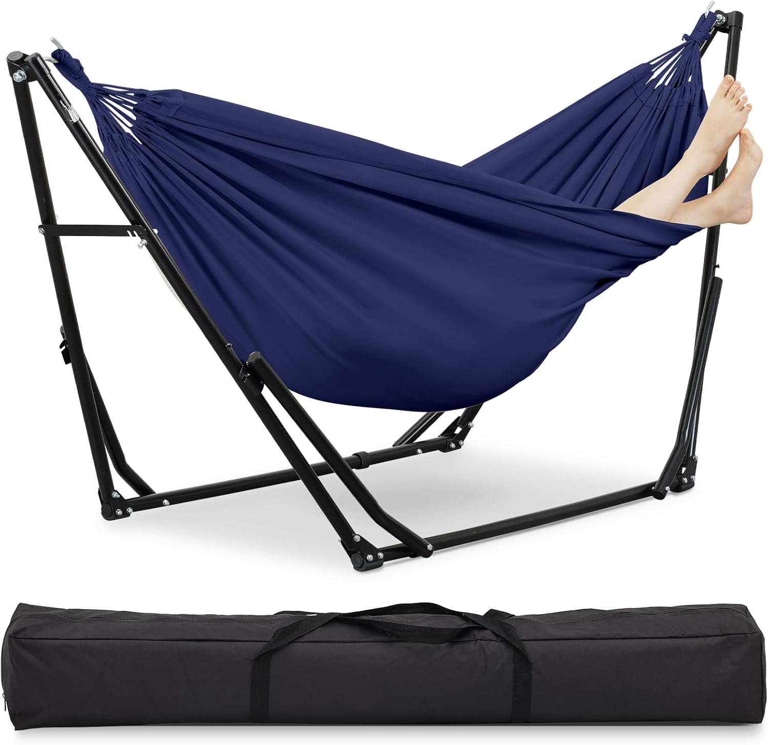 2 in 1 Hammock with Stand, Outdoor Hammock Swing Chair with Portable Heavy Duty Stand, Multi-Functional Hammock Stand 480 lbs Weight Capacit-Blue