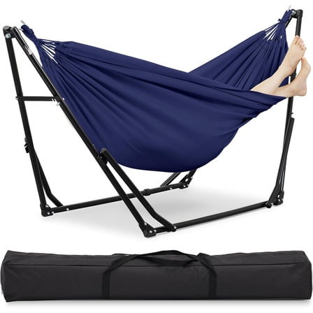 2 in 1 Hammock with Stand, Outdoor Hammock Swing Chair with Portable Heavy Duty Stand, Multi-Functional Hammock Stand 480 lbs Weight Capacit-Blue