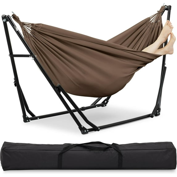2 in 1 Hammock with Stand, Outdoor Hammock Swing Chair with Portable Heavy Duty Stand, Multi-Functional Hammock Stand 480 lbs Weight Capacit-Coffee