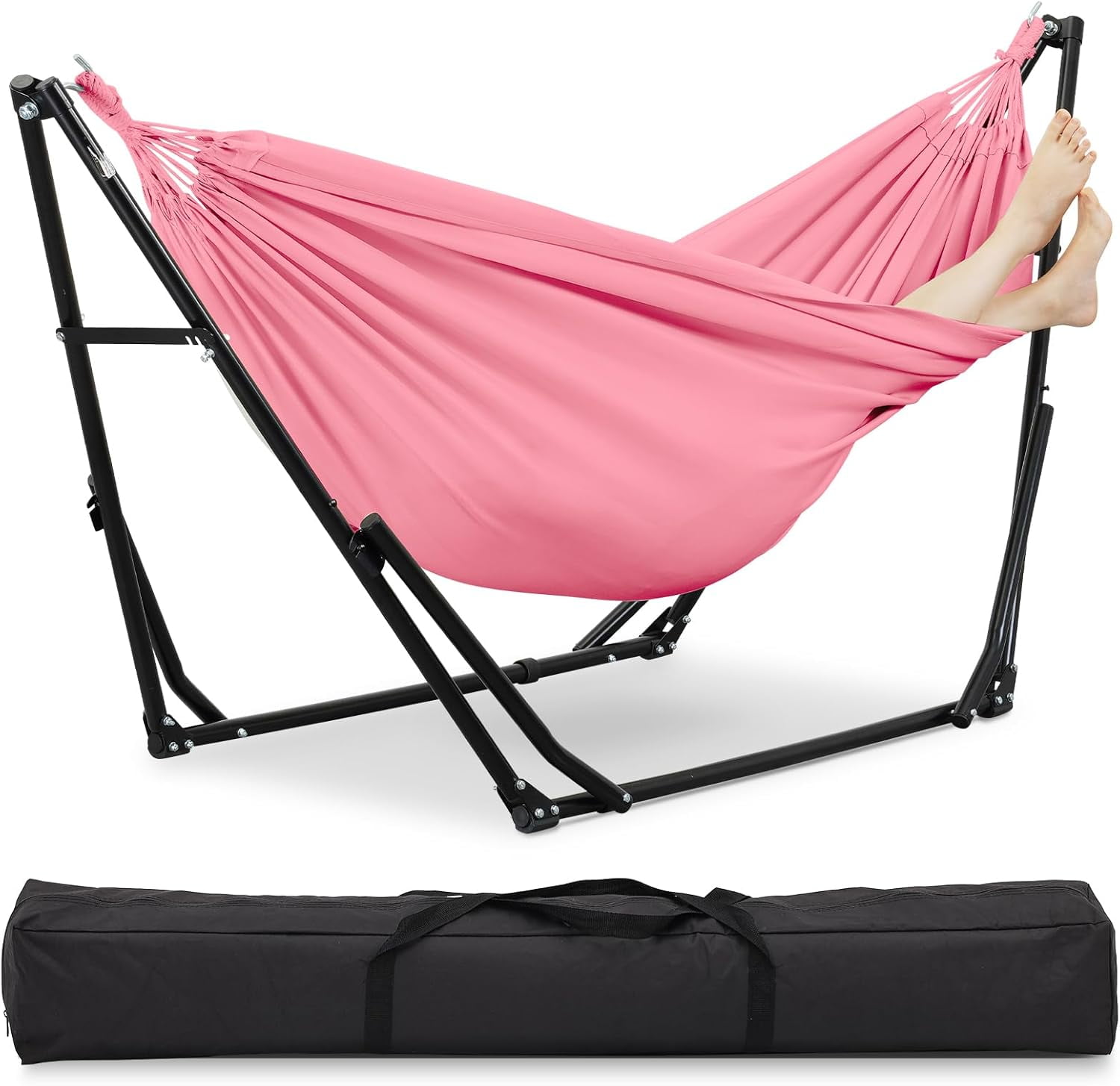 2 in 1 Hammock with Stand, Outdoor Hammock Swing Chair with Portable Heavy Duty Stand, Multi-Functional Hammock Stand 480 lbs Weight Capacit-Pink