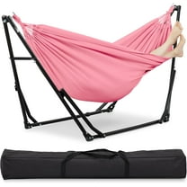 2 in 1 Hammock with Stand, Outdoor Hammock Swing Chair with Portable Heavy Duty Stand, Multi-Functional Hammock Stand 480 lbs Weight Capacit-Pink