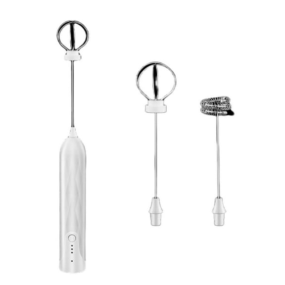 2-in-1 Hand Blender Electric with Rechargeable - Immersion Blender Handheld, 3 Speeds Stainless Steel Blade Stick Blender for Coffee Latte, Hot Chocolate(White)