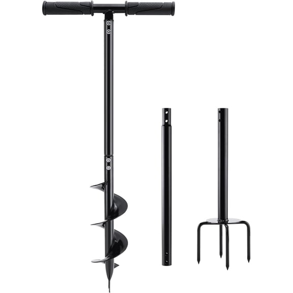 2 in 1 Hand Drill Auger Hole Digger, 4" x 42" Manual Garden Spiral Drill with T Shaped Handle for Digging Planting Bulb Bedding