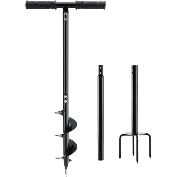 2 in 1 Hand Drill Auger Post Hole Digger, 4" x 42" Manual Garden Spiral Drill with T Shaped Handle for Digging Planting Bulb Bedding