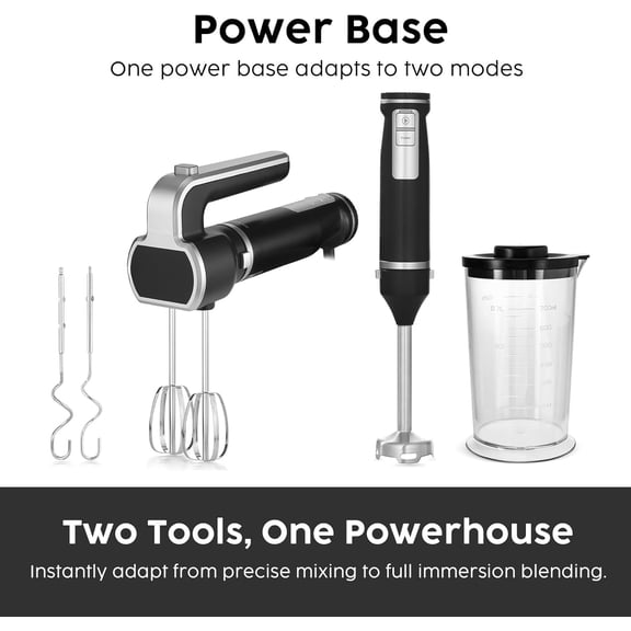 2-in-1 Hand Mixer & Immersion Blender, Electric Handheld Blender with Beater, Dough Whisk & Blending Cup, Portable Kitchen Gadget for Smoothies, Baking, Soup & Food Prep
