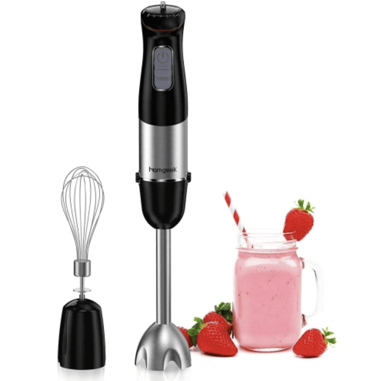 2 in 1 Handheld Blender + Whisk 6-Speed Dishwasher Safe BPA-free Anti-Splash Blades