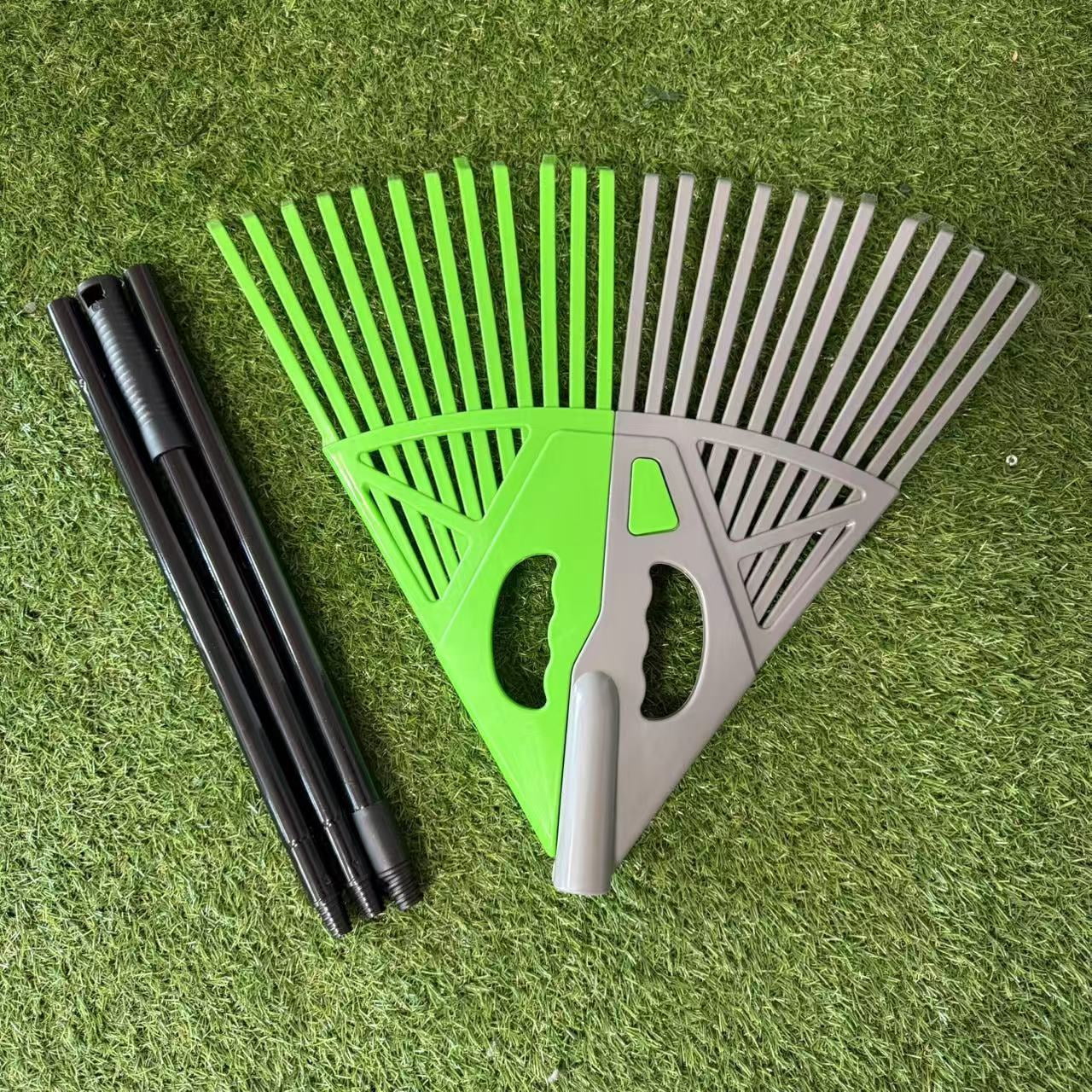 2-in-1 Handheld Garden Tool with Long Handle Extension, Leaf Rake and Grabber Combo, Adjustable Tine Rake for Yard Lawn Cleanup