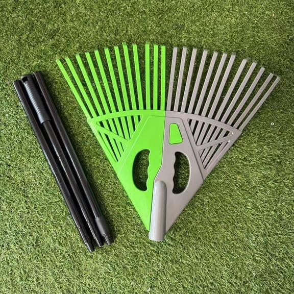 2-in-1 Handheld Garden Tool with Long Handle Extension, Leaf Rake and Grabber Combo, Adjustable Tine Rake for Yard Lawn Cleanup