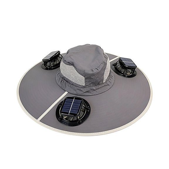 2-in-1 Hands-Free Hat Fan with UPF 50+ Wide Brim, Dual Solar Fans Sun Hat with USB Charging & Adjustable Speeds for Fishing, Hiking & Outdoor Activities,Gray,42cm / 16.5in