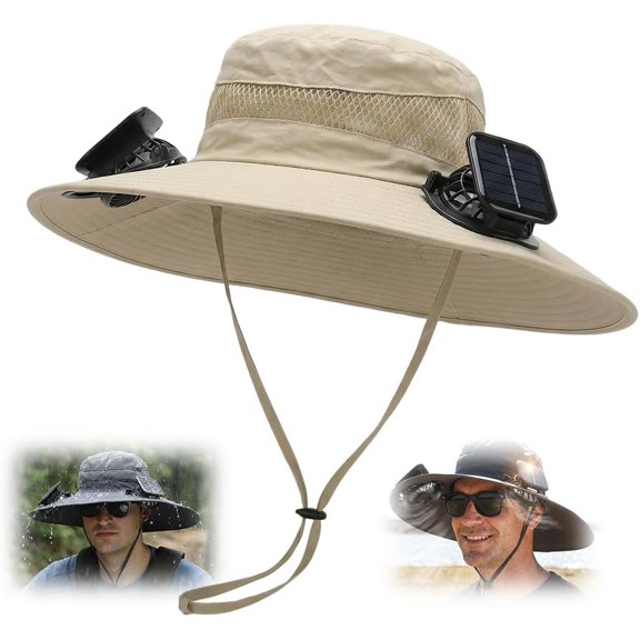 2-in-1 Hands-Free Hat Fan, UPF 50+ Wide Brim Sun Hat with Dual Solar Fans for Fishing Hiking, USB Charging Adjustable Speeds