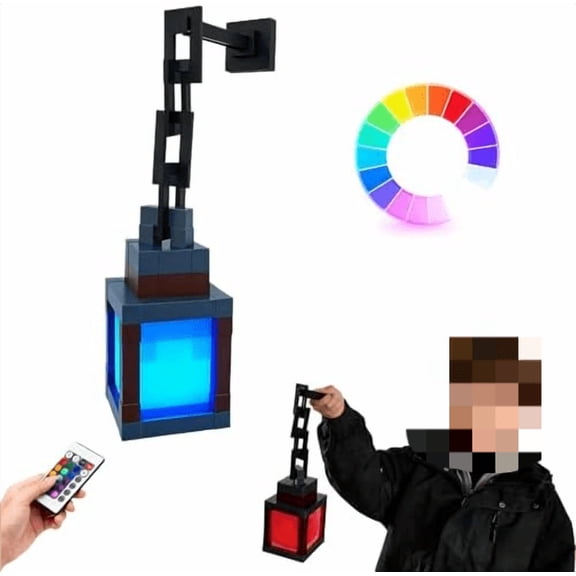 2-in-1 Hangable & Handheld Carry Modes LED Pixelated Night Light Lantern, 16- Mood Lamp with Remote Control, Touch Switch, Rechargeable Table Light, Wall Mountable (Black)