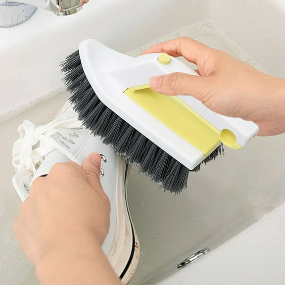 2-in-1 Hard Bristle Crevice Brush | Multi-Functional Corner Cleaning Tool | Bathroom Toilet Floor & Wall Scrubber | Blue or Yellow | 18x157x9cm | 1-Pack