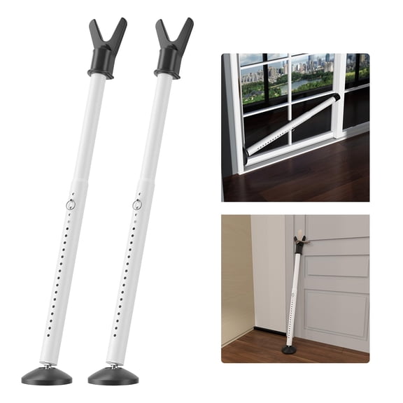 2-in-1 Heavy-Duty Adjustable Door Security Bar, 2 Pack White