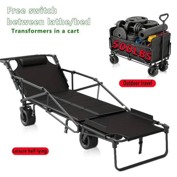 2-in-1 Heavy-Duty Convertible Folding Cart with 500 lbs Capacity, Transforms from a Flat Hand Truck into a Portable Chair or Bed for Beach, Camping, and Transport Needs