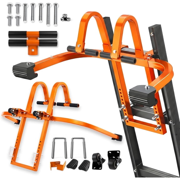 2-in-1 Heavy Duty Ladder Stabilizer with Roof Hooks, 500 LBS Steel Standoff, Non-Slip Rubber Feet for Gutter Cleaning, Roof Work & Walls | Fits Extension, Straight & Telescoping Ladders
