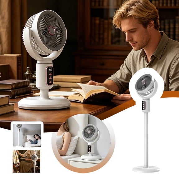 2-in-1 Height Adjustable Air Circulator Fan, 5 Speed Timer Remote Control Plug-in & Type-C Recharge Quiet Table Floor Fan for Bedroom Office Home